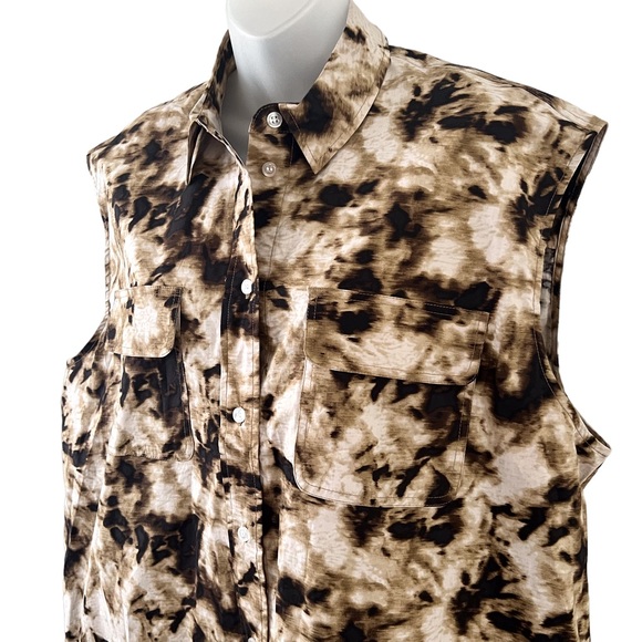 Samsoe Samsoe Button Down Camouflage Clay Sleeveless Top NEW Size M - Picture 2 of 4